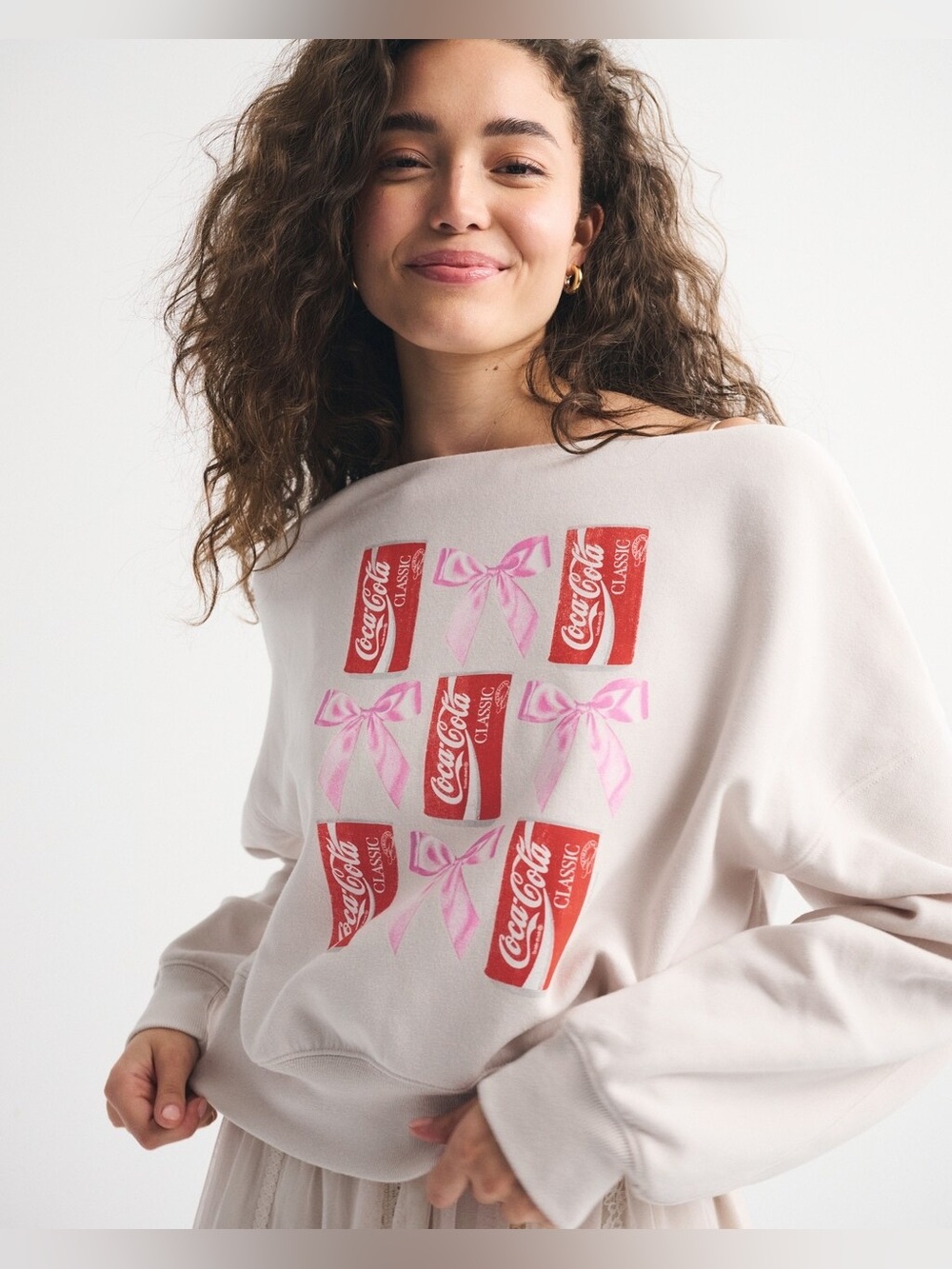 Abercrombie Coca Cola Sunday Slash Off Shoulder Sweatshirt NEW